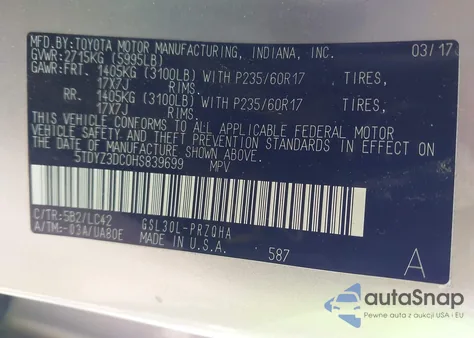 2017 Toyota Sienna Xle 8 Passenger из США, поврежденный, VIN 5TDYZ3DC0HS839699